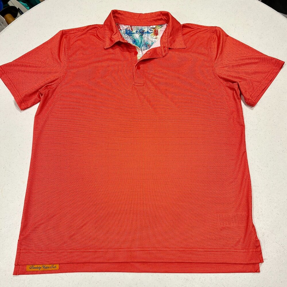 ROBERT GRAHAM LARGE Orange White Dot Print Polo Shirt Knowledge Wisdom Truth.